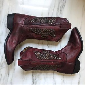 Frye Billy Studded Burnt Red Leather Boots cowboy